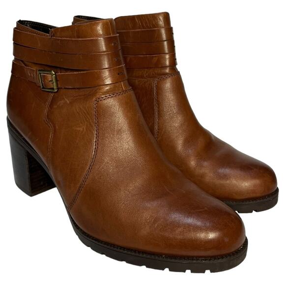 Clarks Shoes - Clarks Artisan Boots Womens 10 Leather Malvet Maria Ankle Bootie Brown